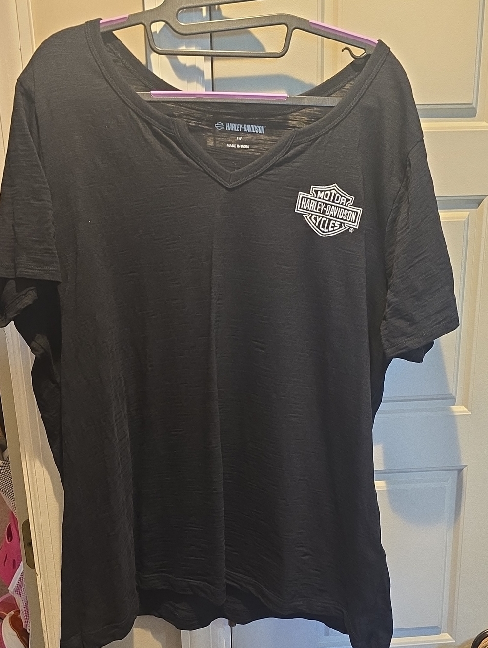 Harley-Davidson Black Short-Sleeve V-Neck Tee with White Shield Logo